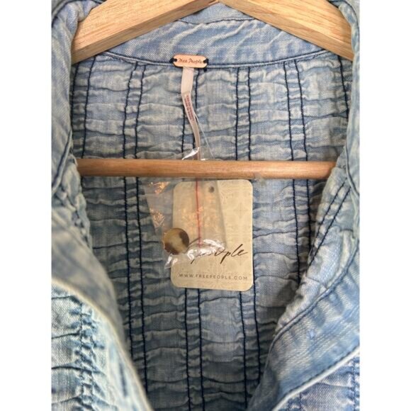 NWT Free People Denim Find Me Now Buttons Smocked Mini Dress Glacier Blue Size S - Picture 4 of 7